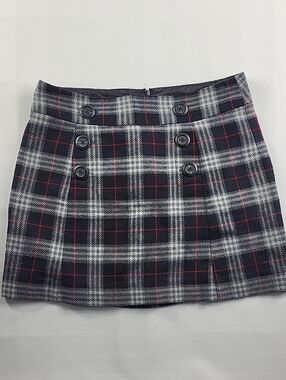 VTG Y2K GAP Wool Blend Grey & Red Plaid Sailor Mini Skirt Size 8
